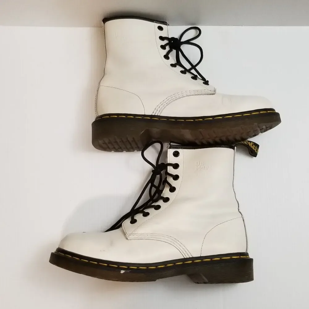 Dr Martens Leather Combat Boot White Women Sz 8 Doc AirWair 11821 Oil Resistant - Picture 4 of 15